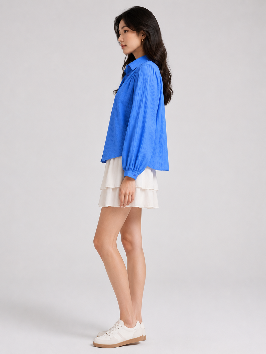 Women Blue Batwing Sleeve Shirt