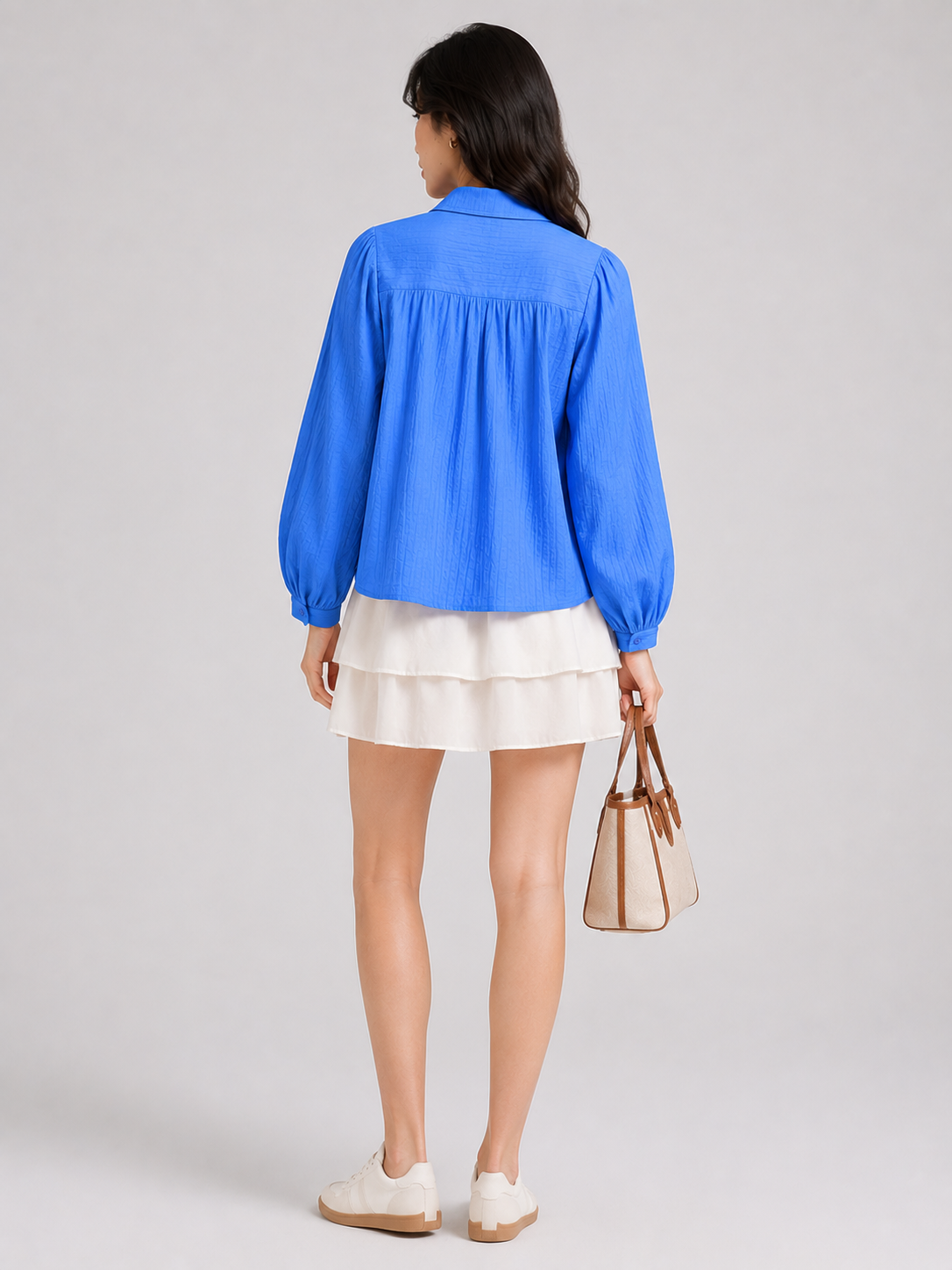 Women Blue Batwing Sleeve Shirt