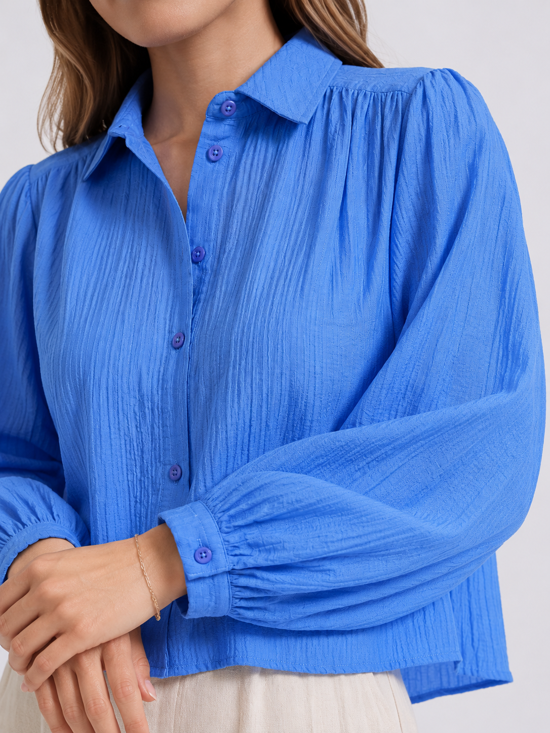 Women Blue Batwing Sleeve Shirt