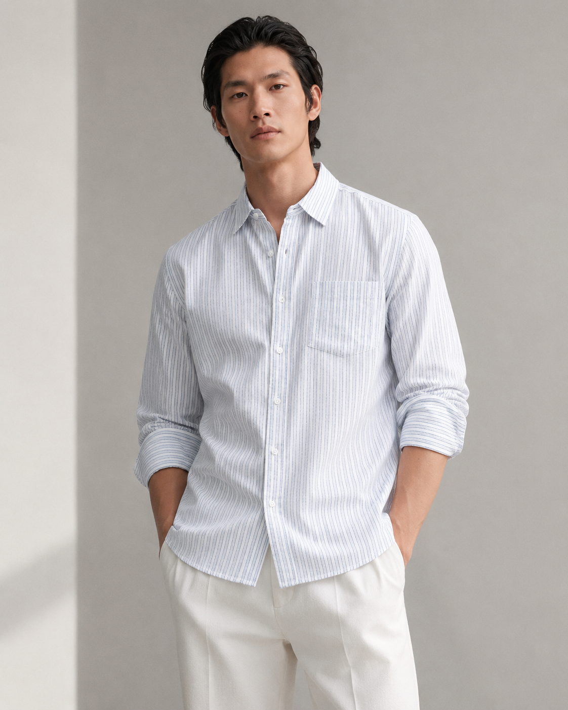 Men Blue & White Stripe Shirt
