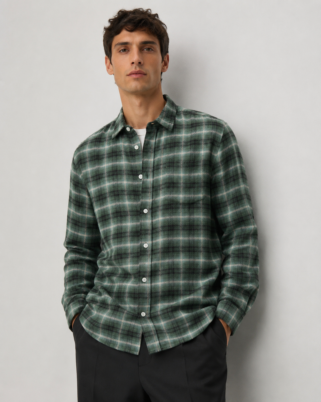 Men Green Check  Shirt