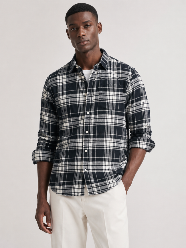 Men Navy & White Check Shirt