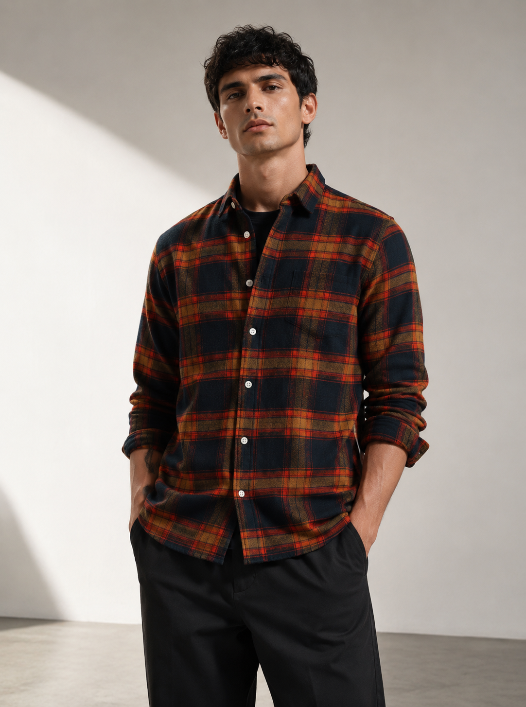 Men Orange Multi Check Shirt