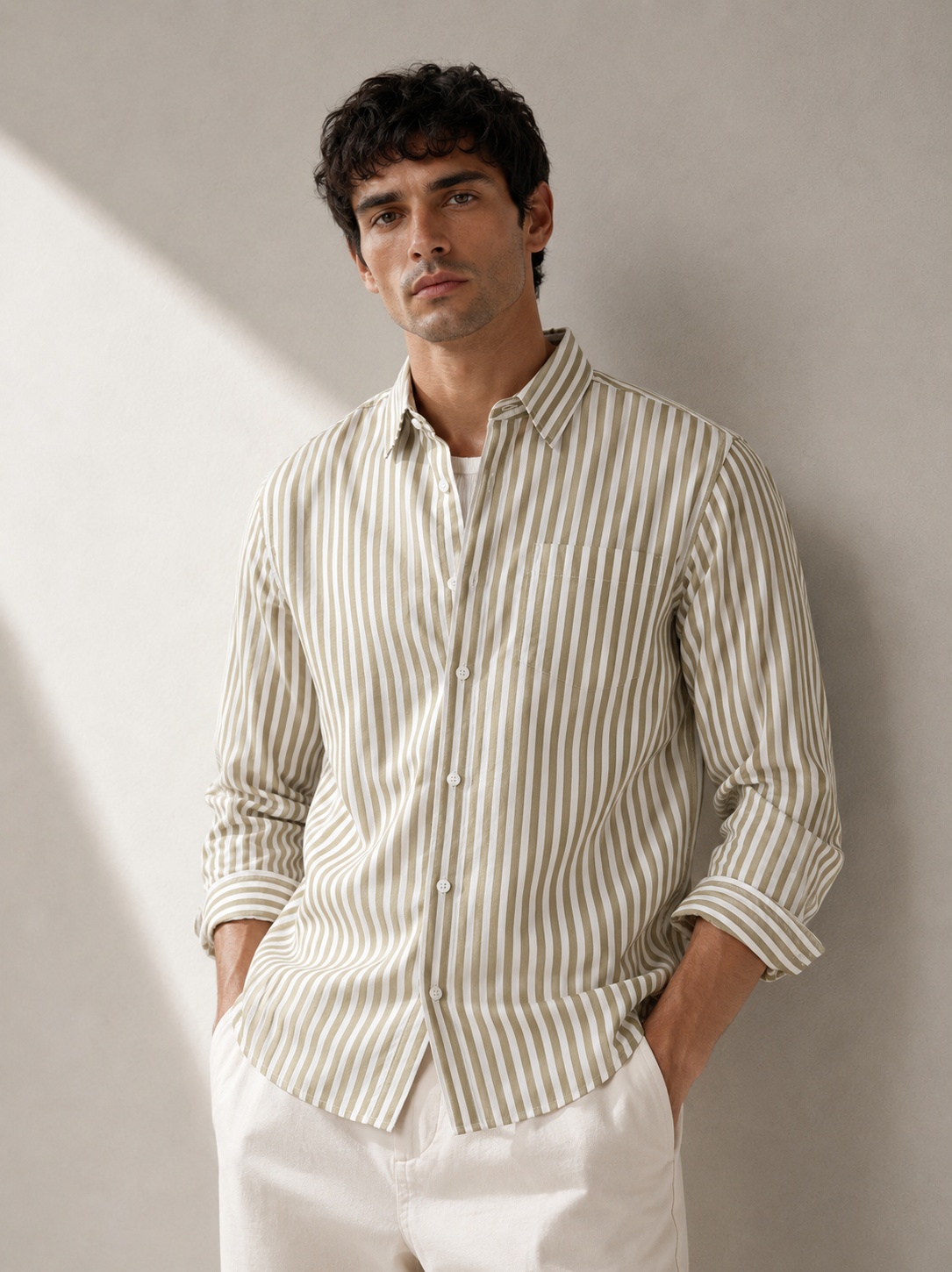 Men Olive & White Stripe Shirt