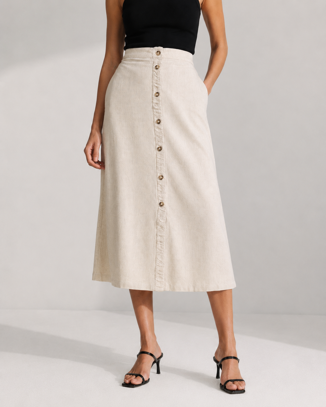 Women Cream Pencil Fit Skirt