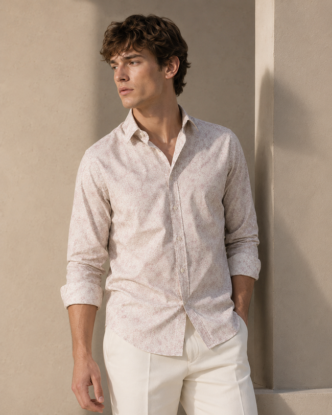 Men Pink Floral Sketch Shirt