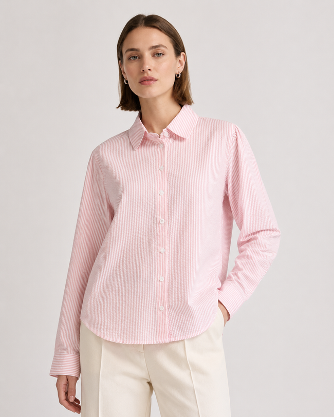 Women Pink Seersucker Shirt