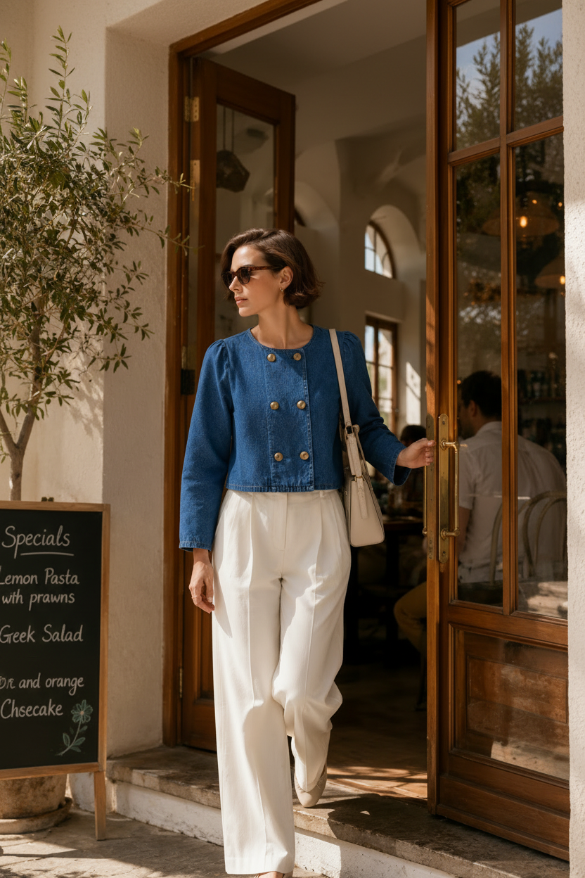 Women Indigo Denim Puff Sleeve Jacket