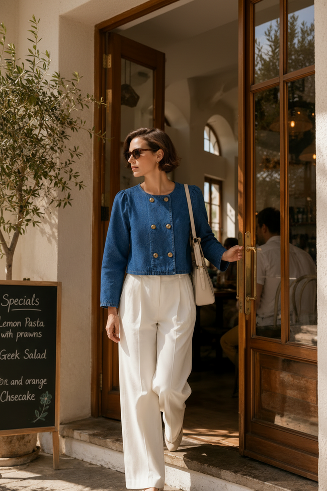 Women Indigo Denim Puff Sleeve Jacket