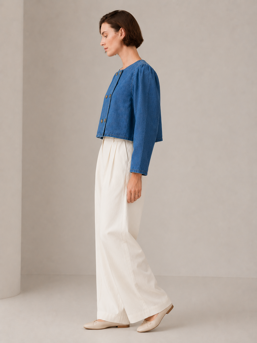 Women Indigo Denim Puff Sleeve Jacket
