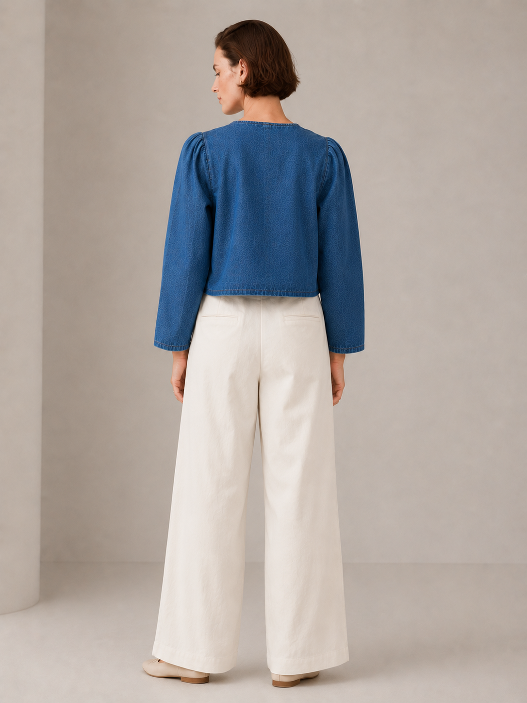 Women Indigo Denim Puff Sleeve Jacket