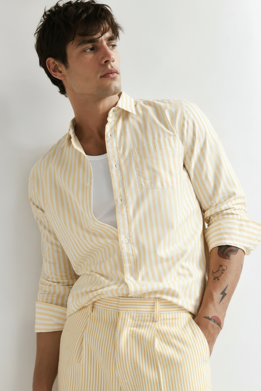 Men Yellow & White Stripe Shirt