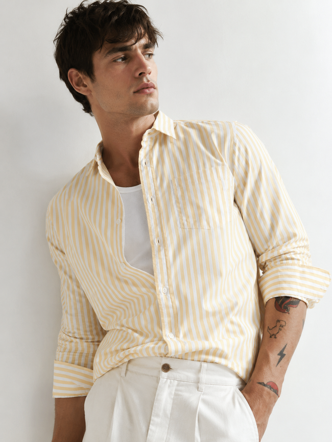 Men Yellow & White Stripe Shirt