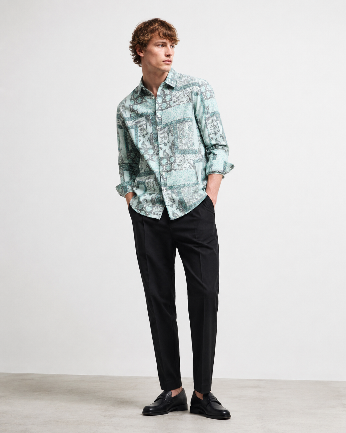 Men Green Paisley Patch Shirt