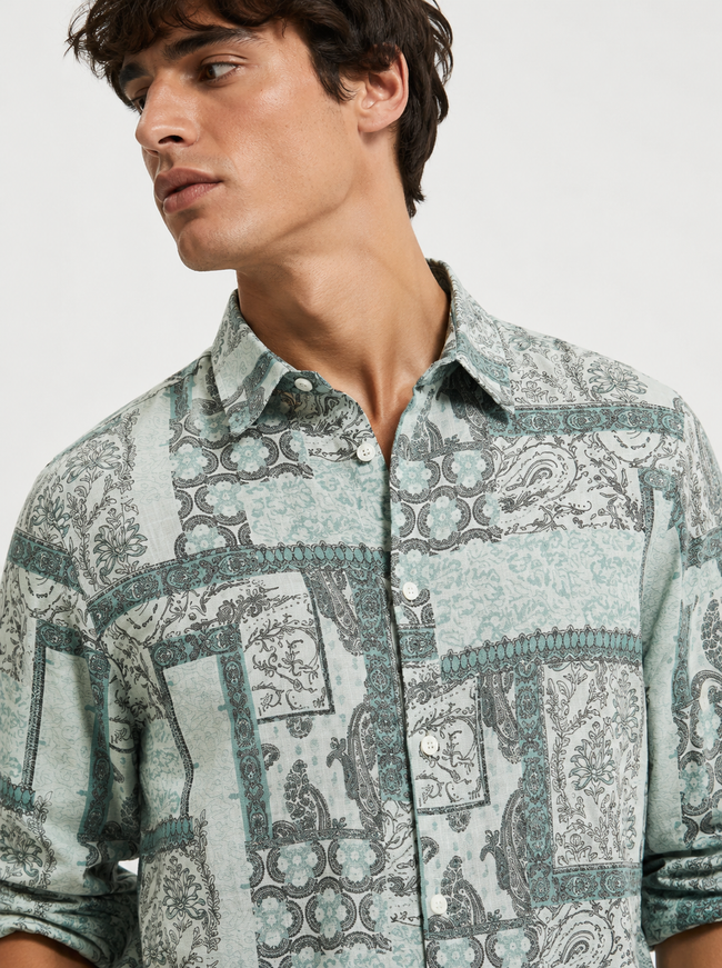 Men Green Paisley Patch Shirt