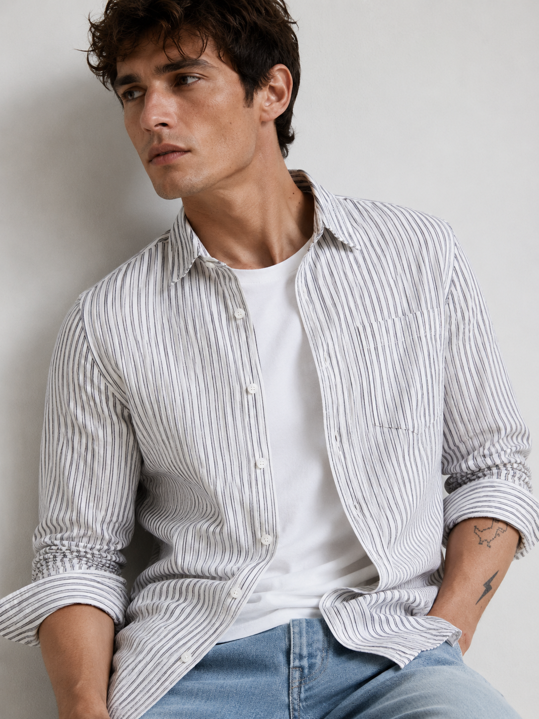 Men Grey & White Stripe Shirt
