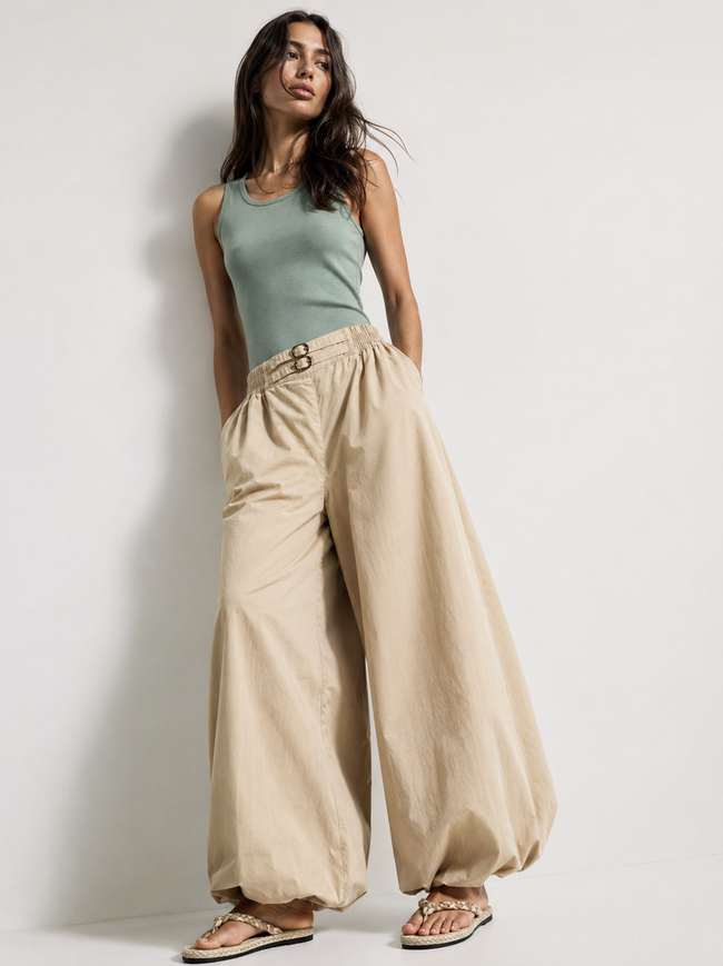 Women Beige Balloon Fit Pants