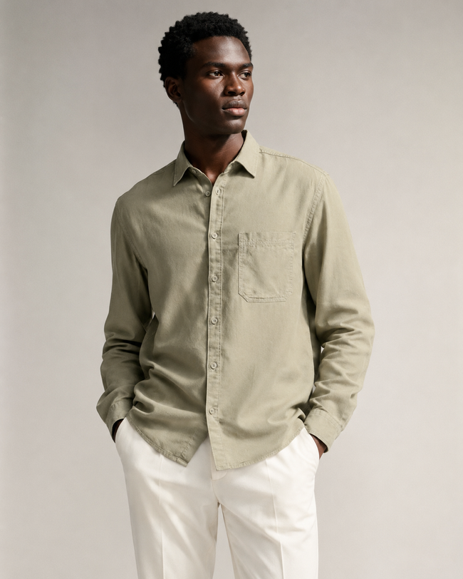 Men Green Regular Fit Cotton Blend Shirt