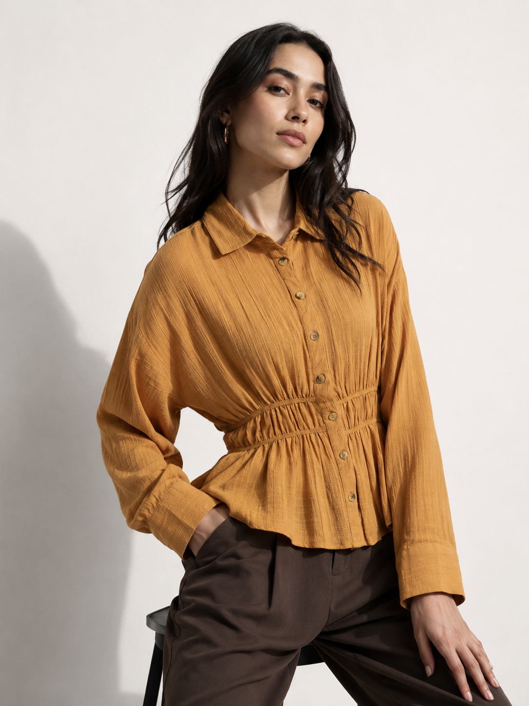 Women  Mustard  Shirt with Stylish Back Cut-Out