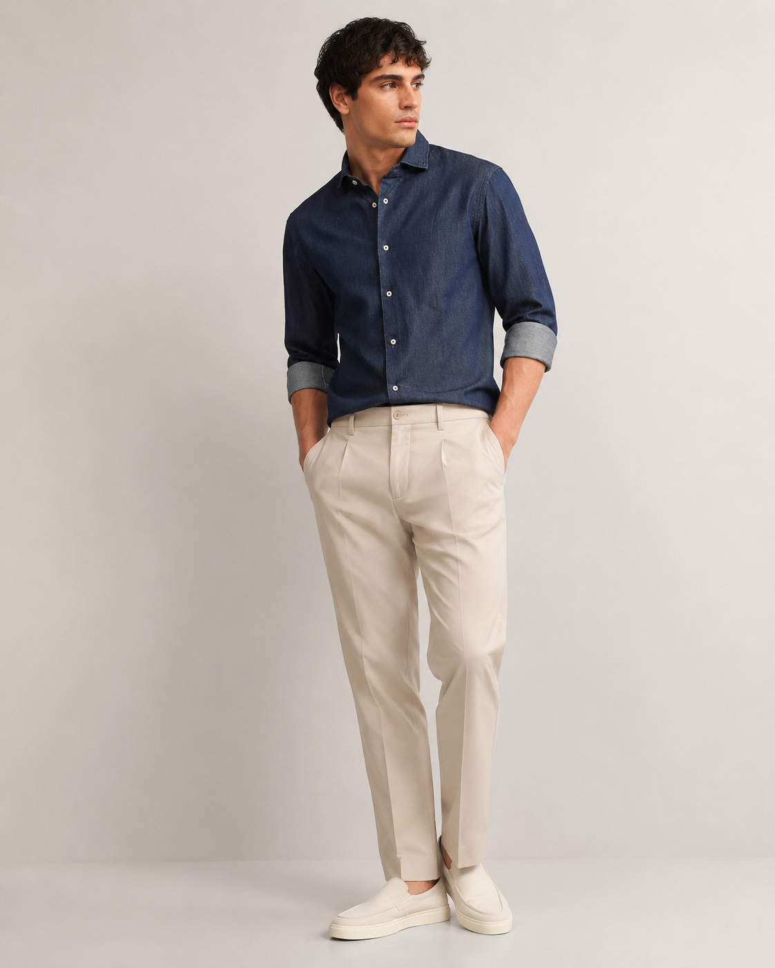 Men Denim Navy Blue Regular Fit Shirt