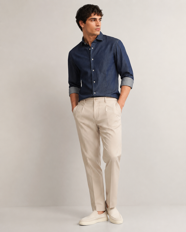Men Denim Navy Blue Regular Fit Shirt