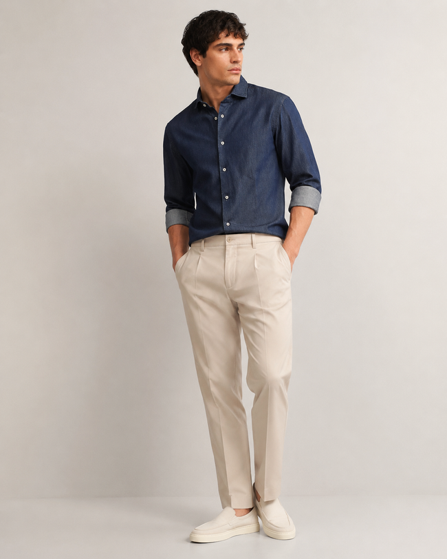 Men Denim Navy Blue Regular Fit Shirt