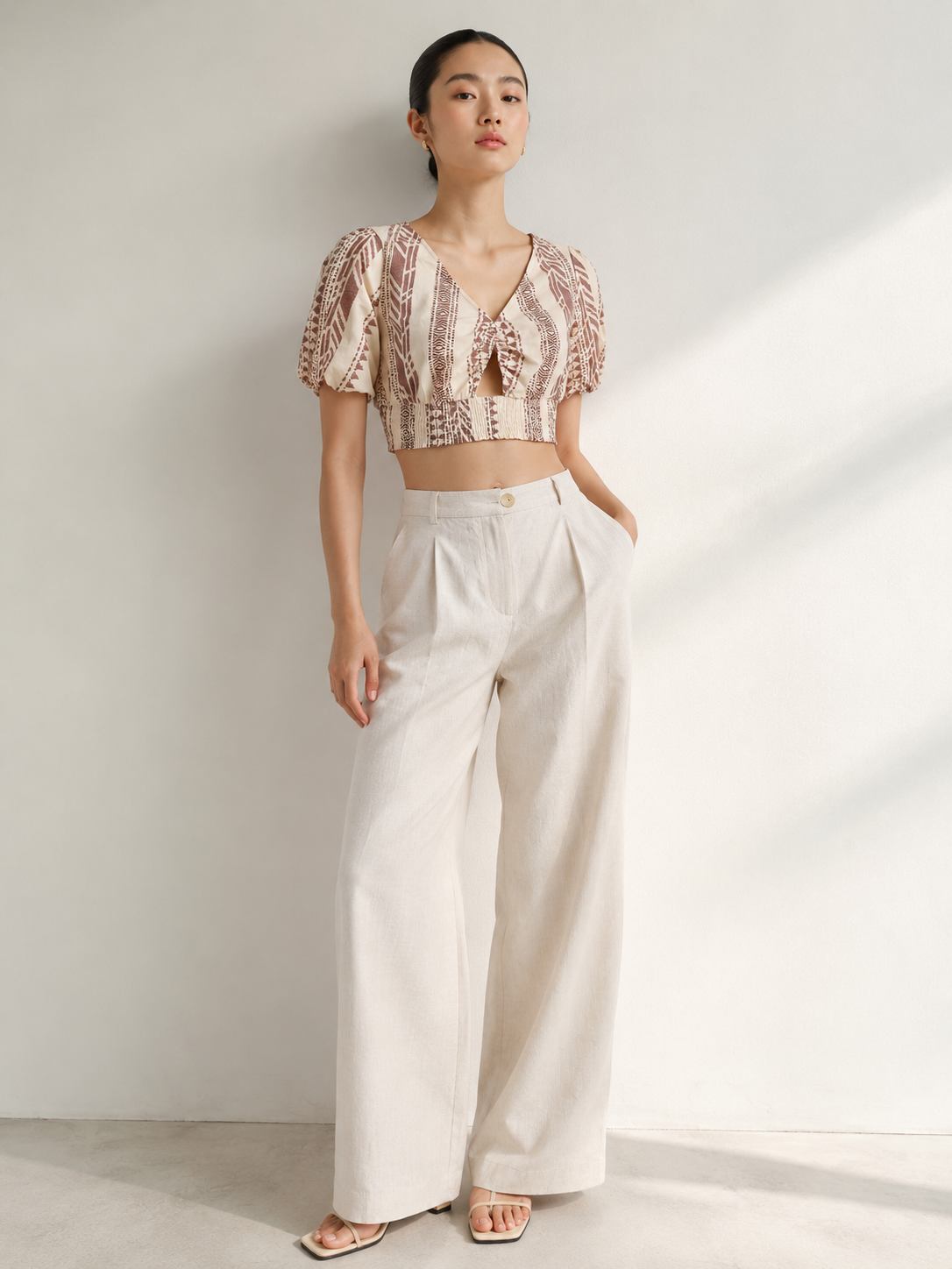 Women Beige Printed Crop Top