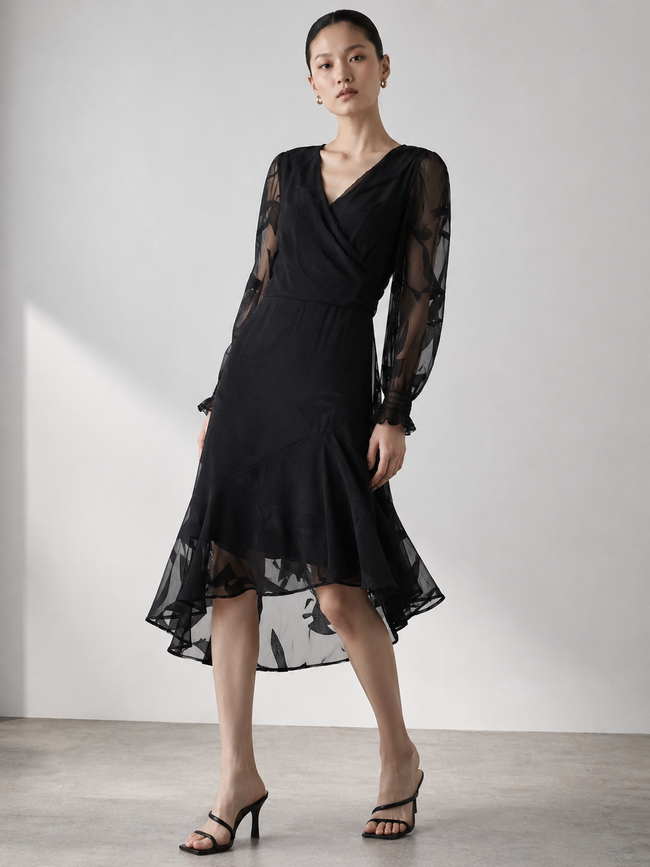 Women Black High Low hem party dress