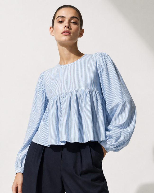 Women Blue Stripe Peplum Top