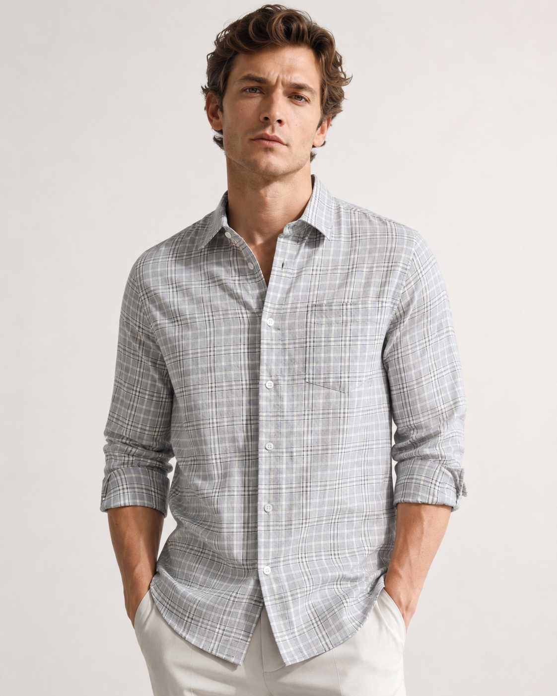 Men Grey Check Regular Fit Shirt
