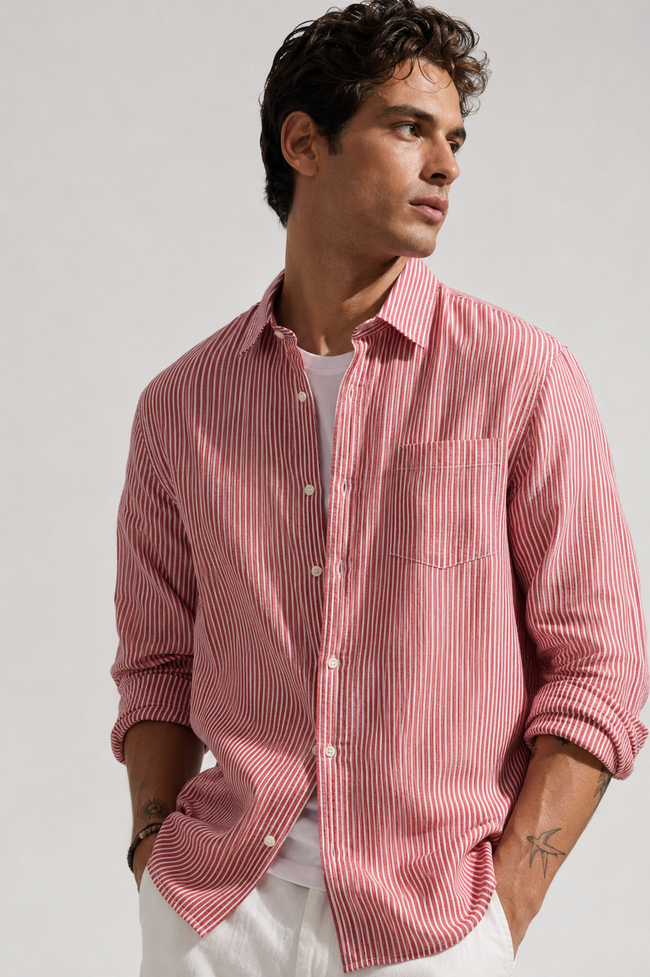 Men Slim Fit Red & White Shirt