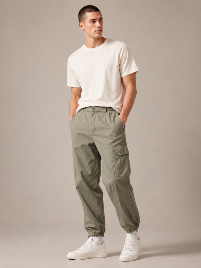 Men Olive Comfort Fit Cargo Pants