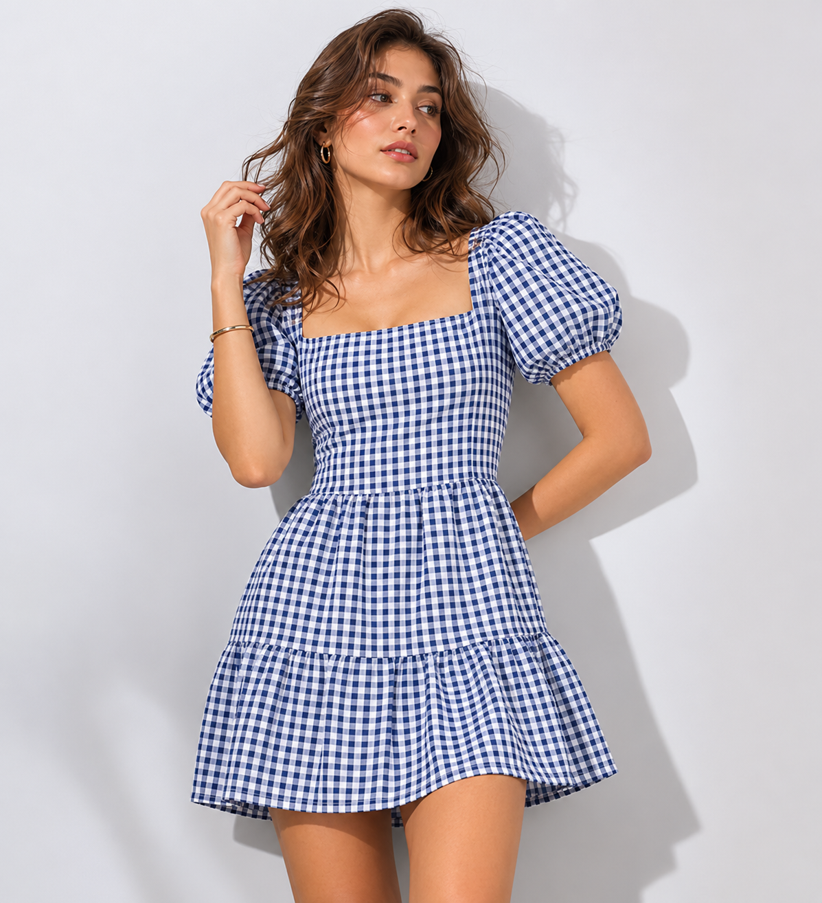 Women Blue Tiered Mini Dress