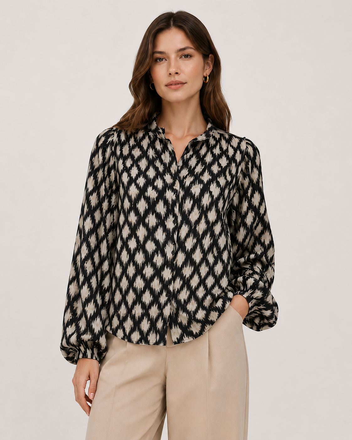 Women Monochrome Ikat Print Shirt