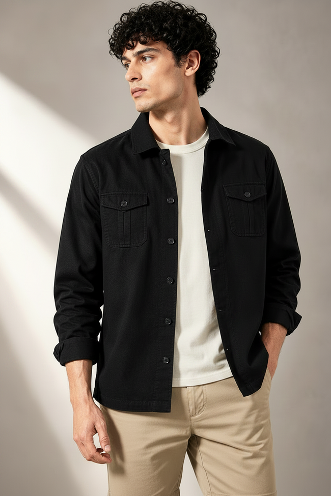 Men Kraken Twill Overshirt Black Cool