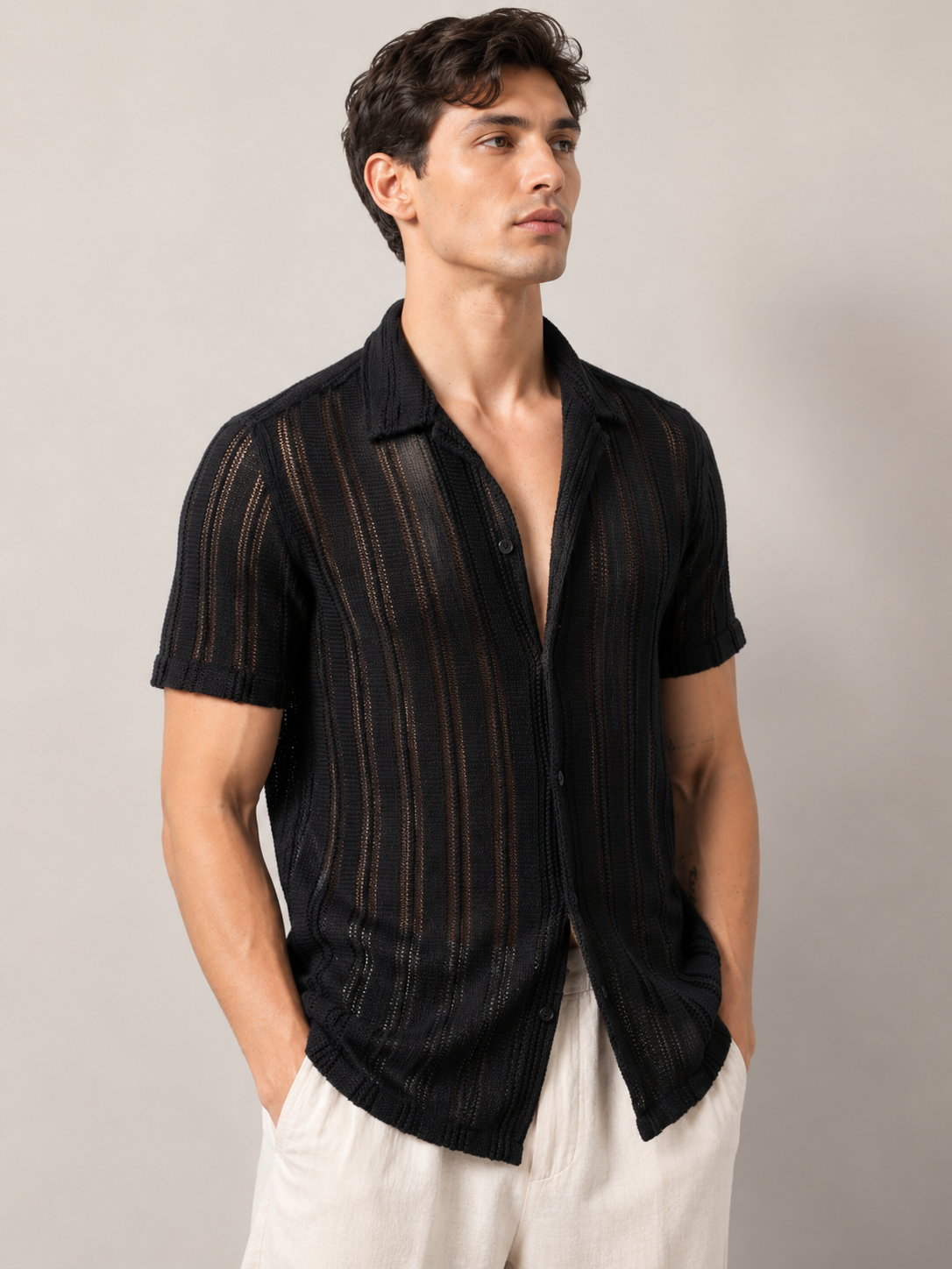 Men Adrian Crotchet Shirt Black Style
