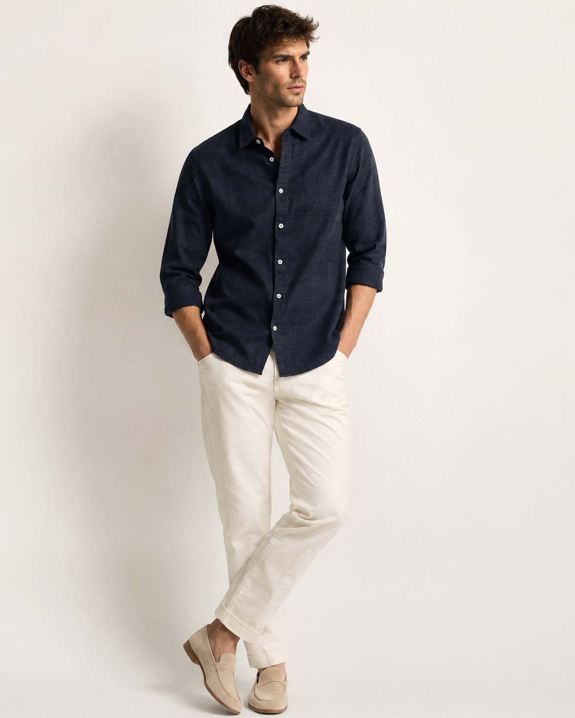 Men Navy Printed Overdyed Shirt