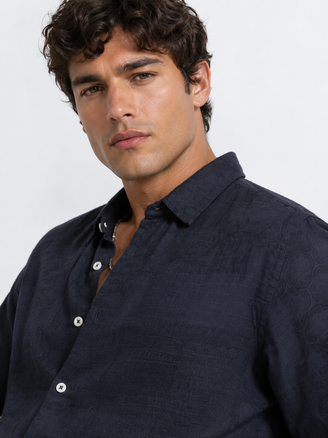 Men Navy Printed Overdyed Shirt