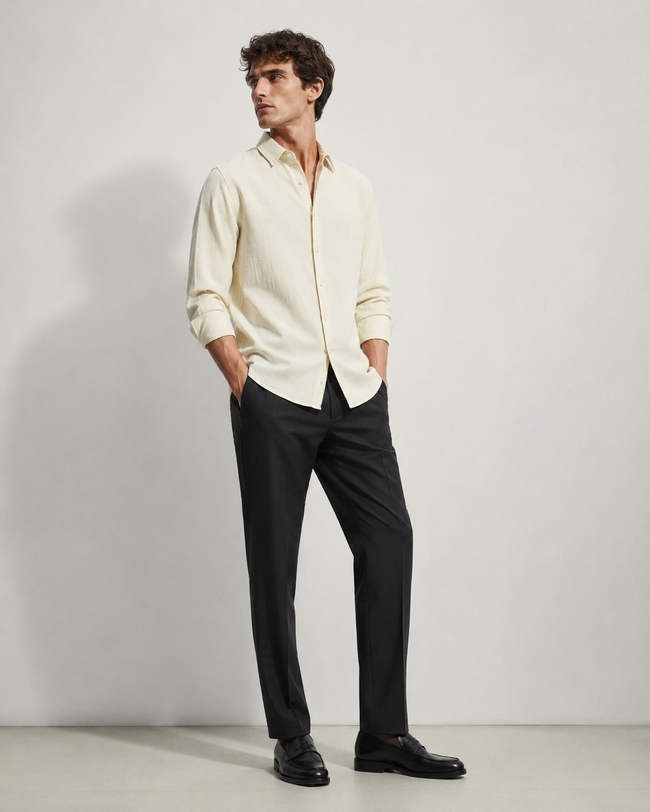Men Beige Cotton Double Cloth Shirt