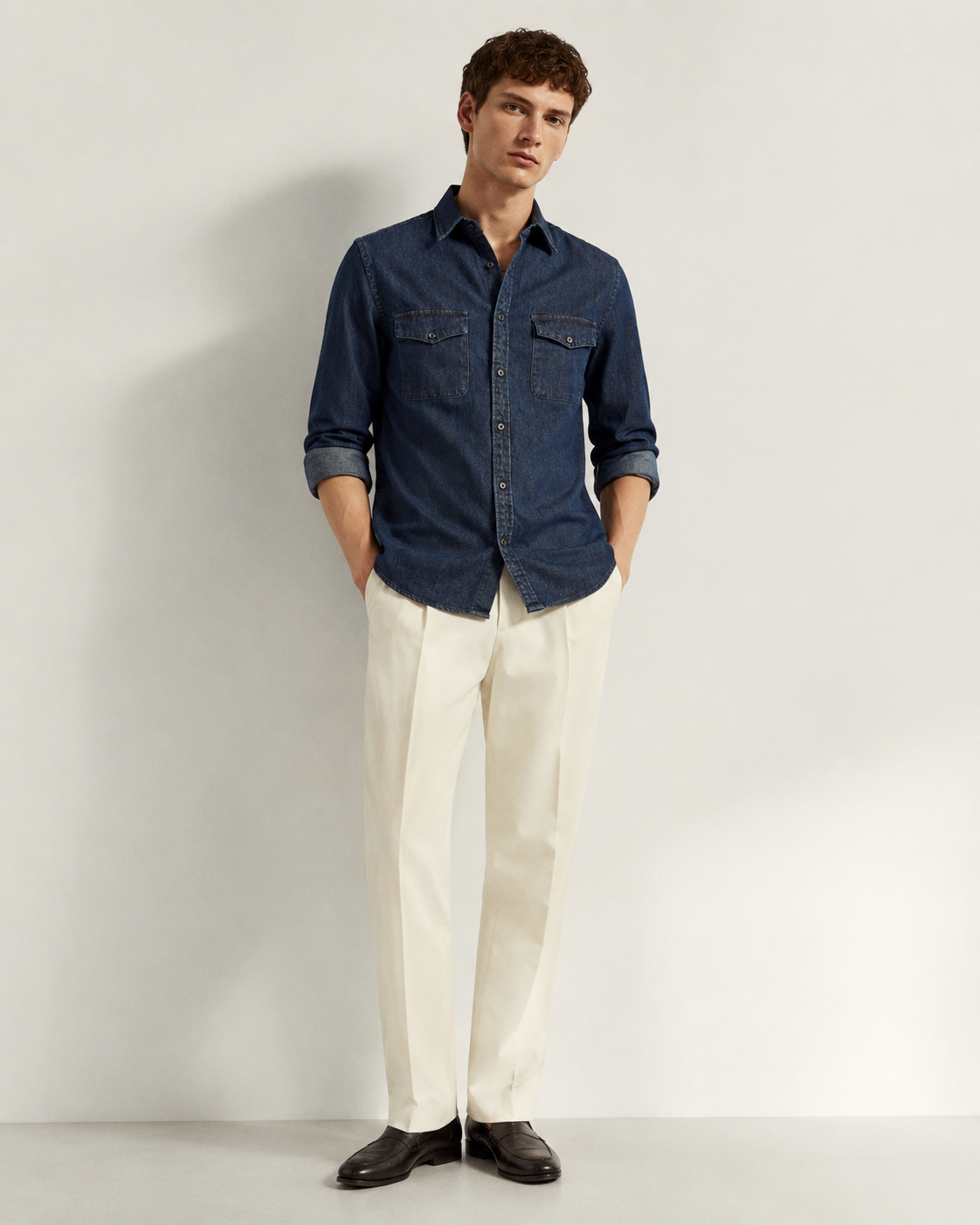 Men Blue Denim Cotton Western Shirt