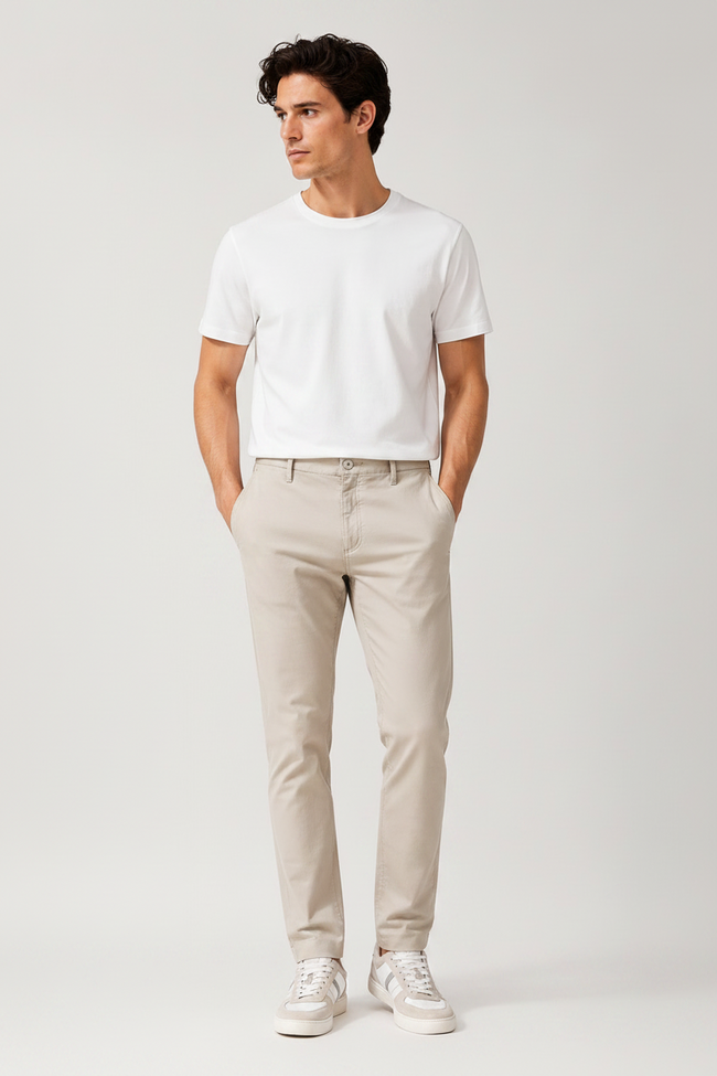 Men Cream Mid Rise Regular Fit Trouser