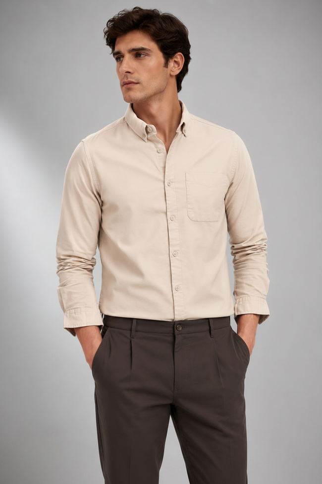 Men Janet Soft Peached Oxford Shirt Beige