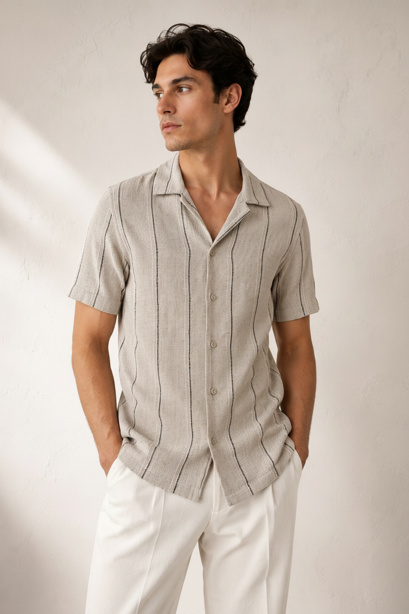 Men Mansion Striped Shirt Khaki Game