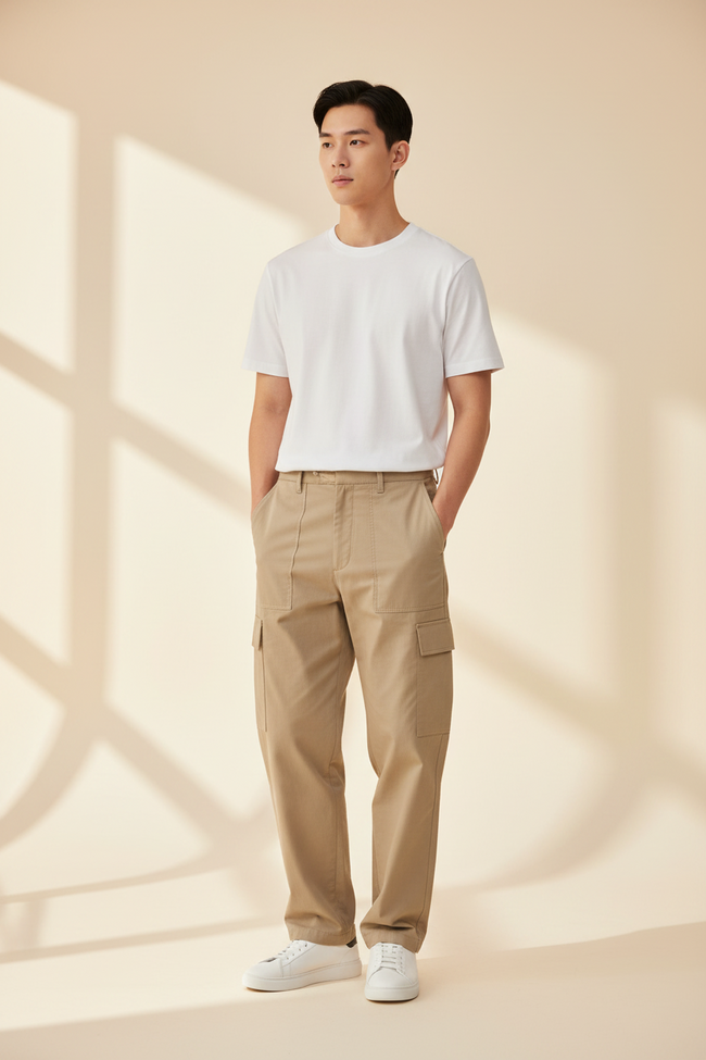 Men Ivory Linen Detailed Trouser Beige