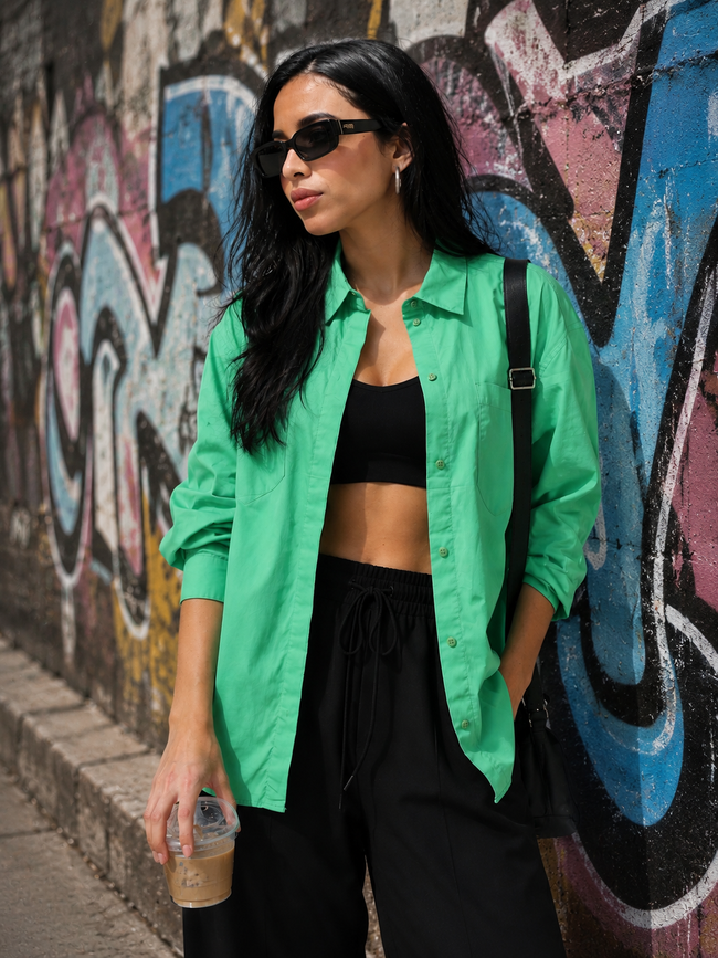 Women Concealed Placket Oversized Shirt