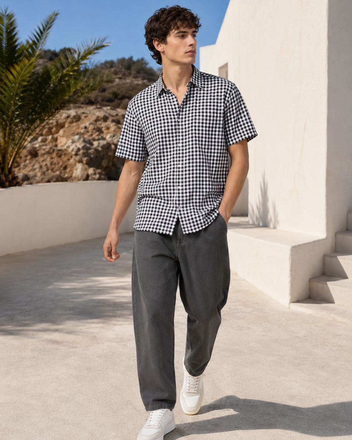 Men Black Regular Fit Checked Shirt