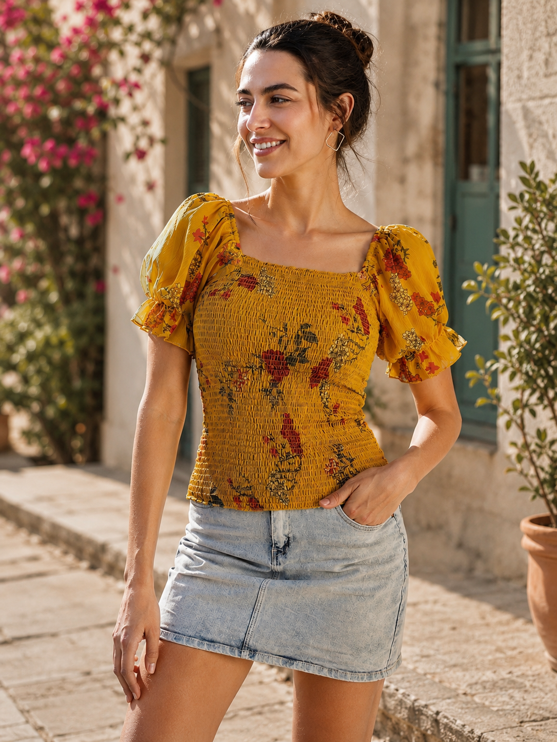 Women Yellow Fitted Top