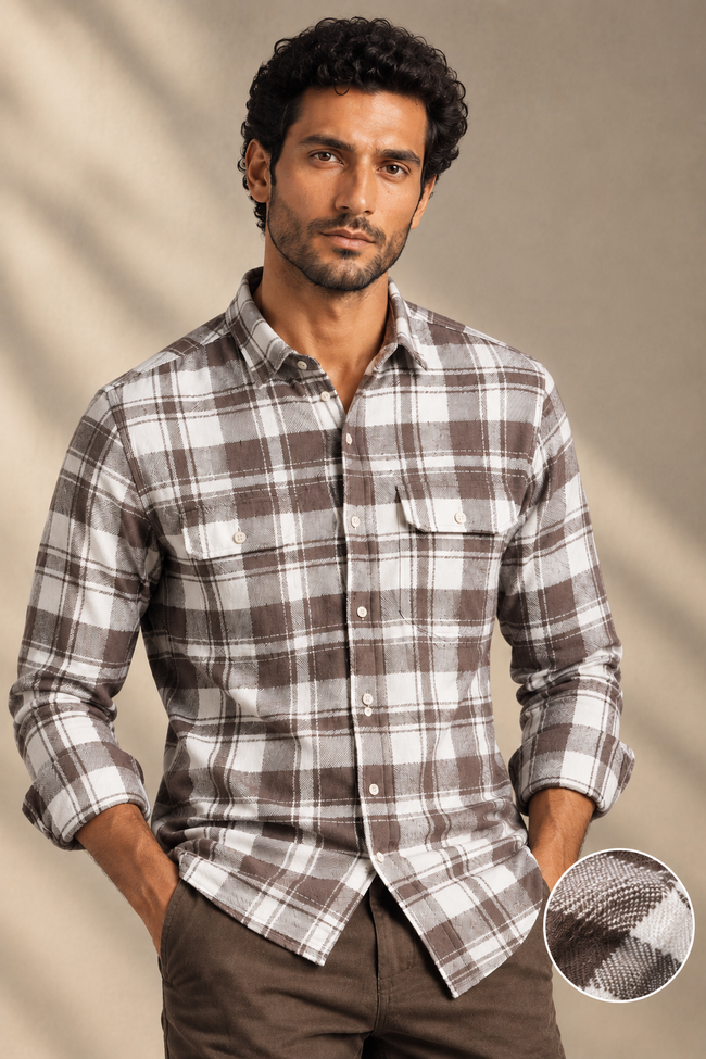 Men Brown Urban Plaid Shirt