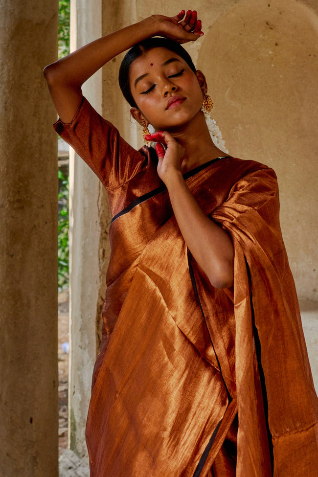 Copper Kalakar Copper Handloom Tissue Saree