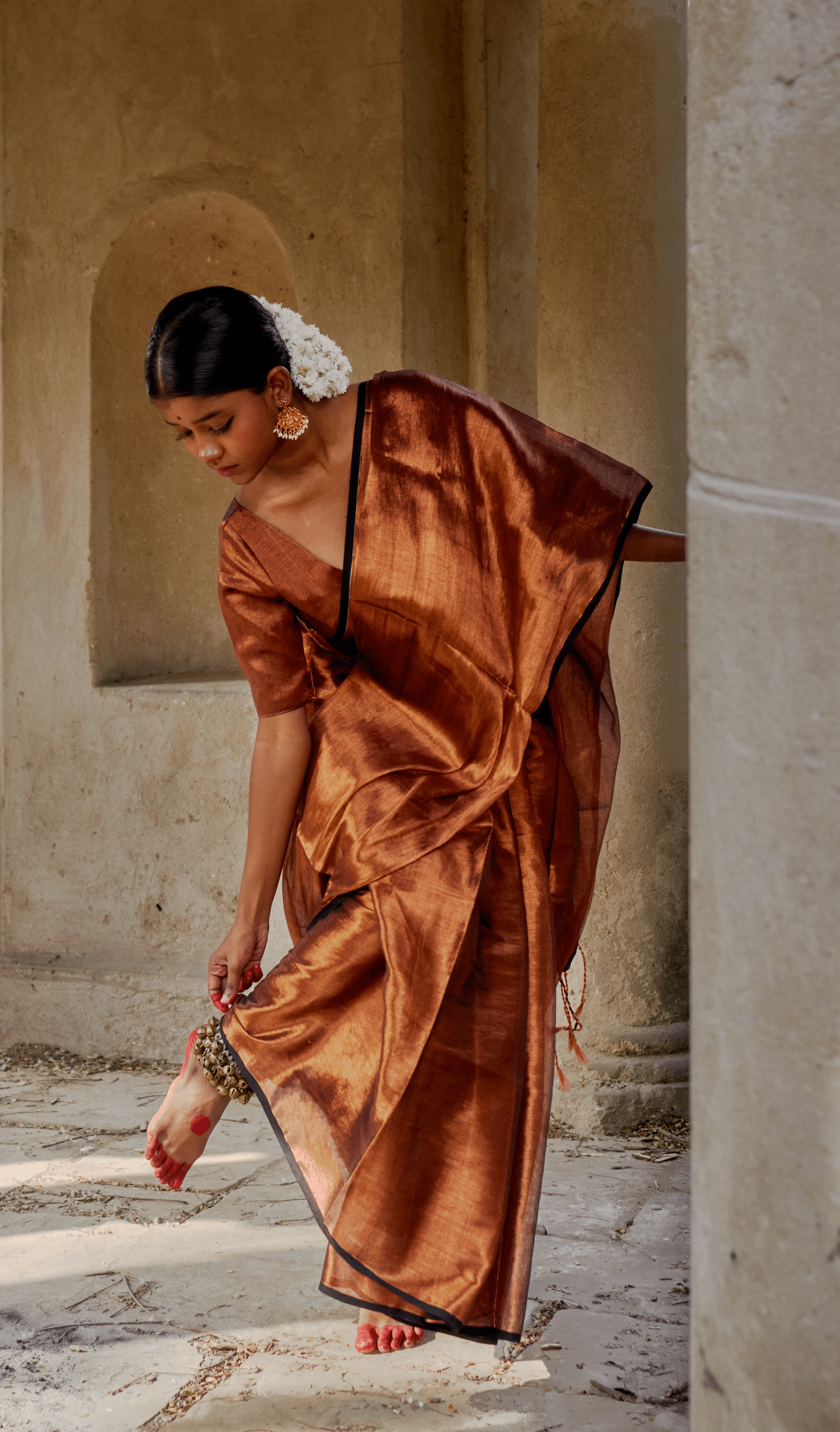 Copper Kalakar Copper Handloom Tissue Saree
